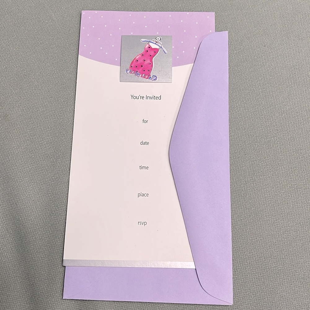19 VINTAGE BRIDAL SHOWER/BACHELORETTE LAVENDER & SILVER DRESS INVITATIONS